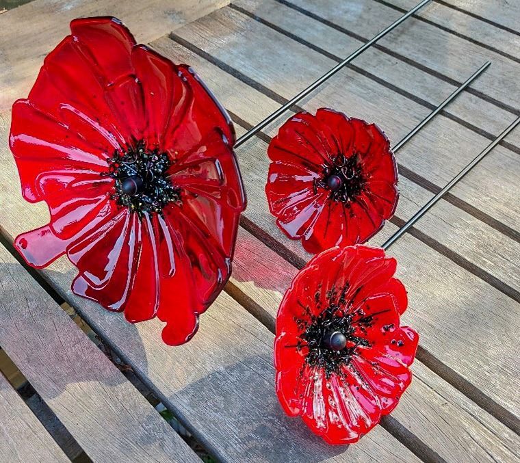 Fused Glass Art Poppies