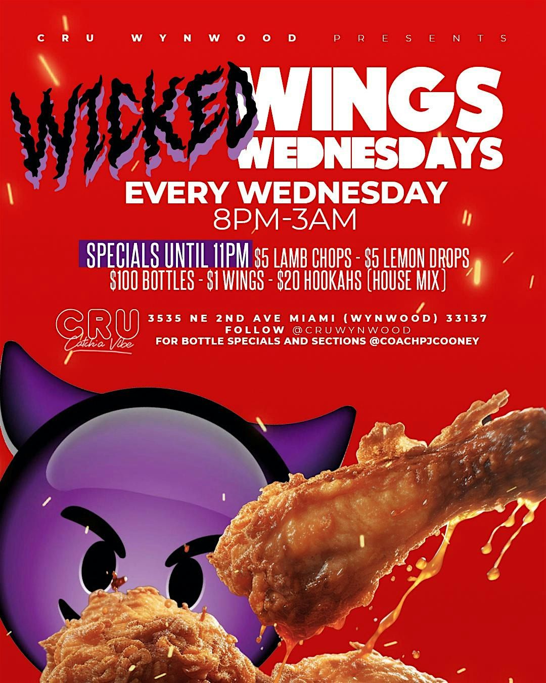 Wicked wings, Wednesday, where the wings are 1$