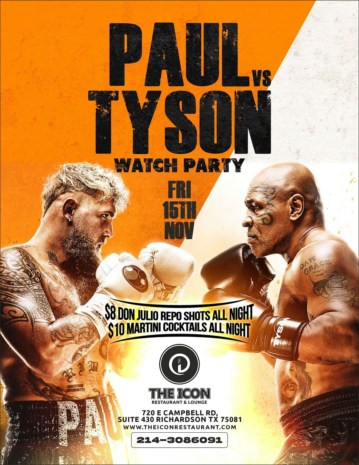 Tyson Vs Paul fight watch party at The Icon This Friday