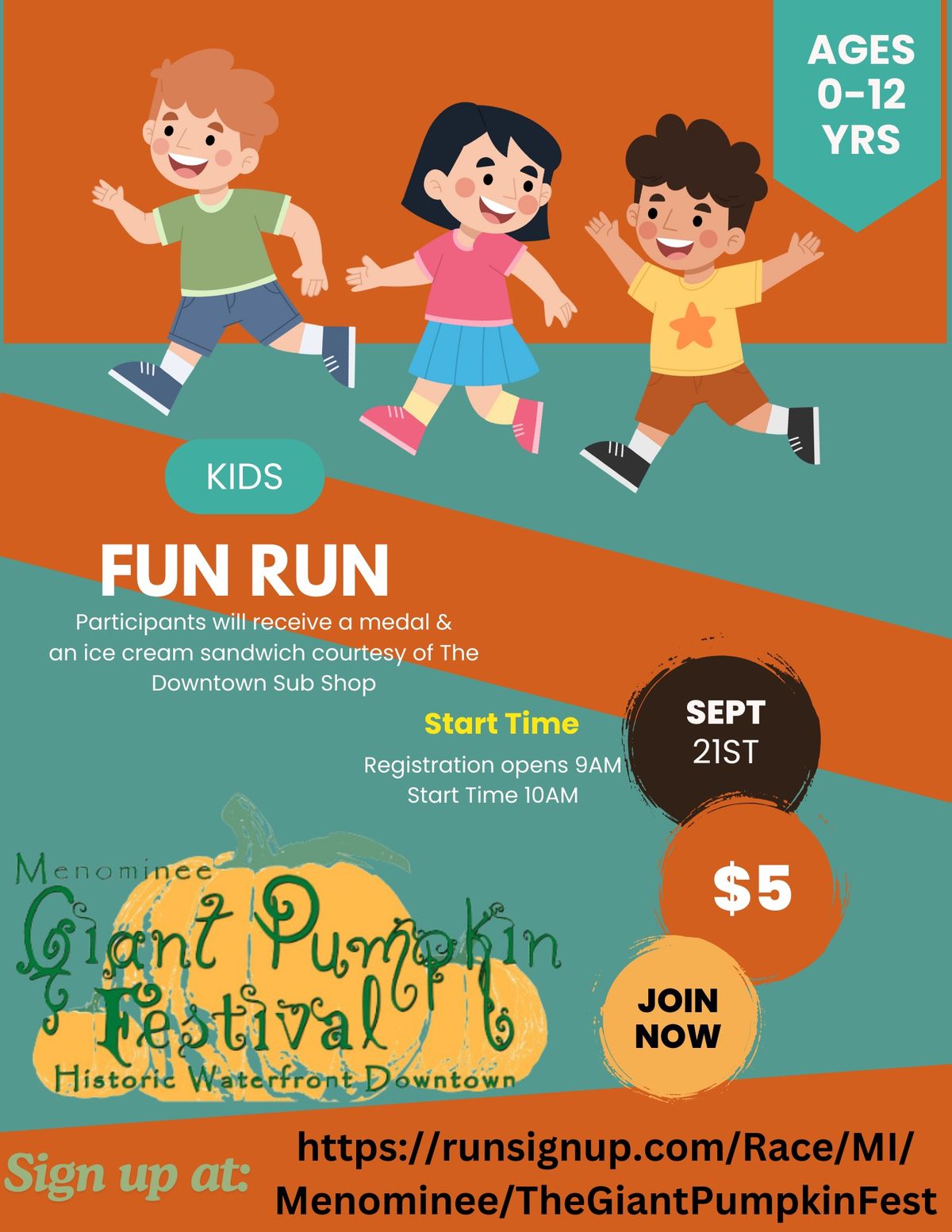 2nd Annual Kids fun run at The Menominee Giant Pumpkin Festival