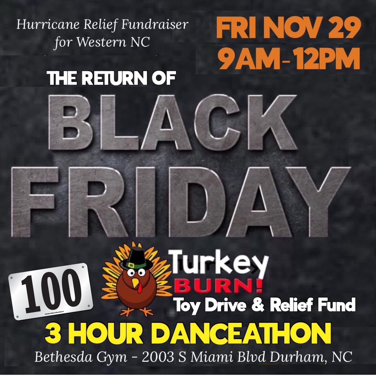 TURKEY BURN DANCEATHON TOY & RELIEF DRIVE FOR HURRICANE HELENE 