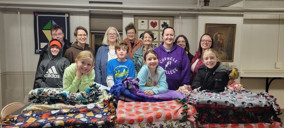 Tie blankets in Pj's for homeless shelter 