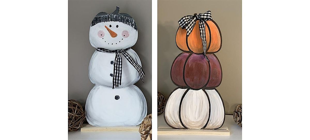 2 Sided Wooden Standing Pumpkin & Snowman Paint Art Sip Class