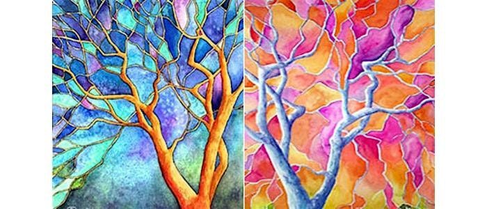 Stained Glass Trees  in Watercolors with Phyllis Gubins