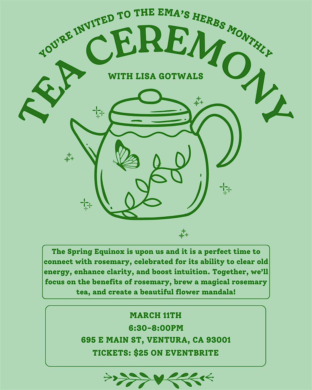 March Tea Ceremony: Rosemary Tea & Mandala Creation with Lisa Gotwals