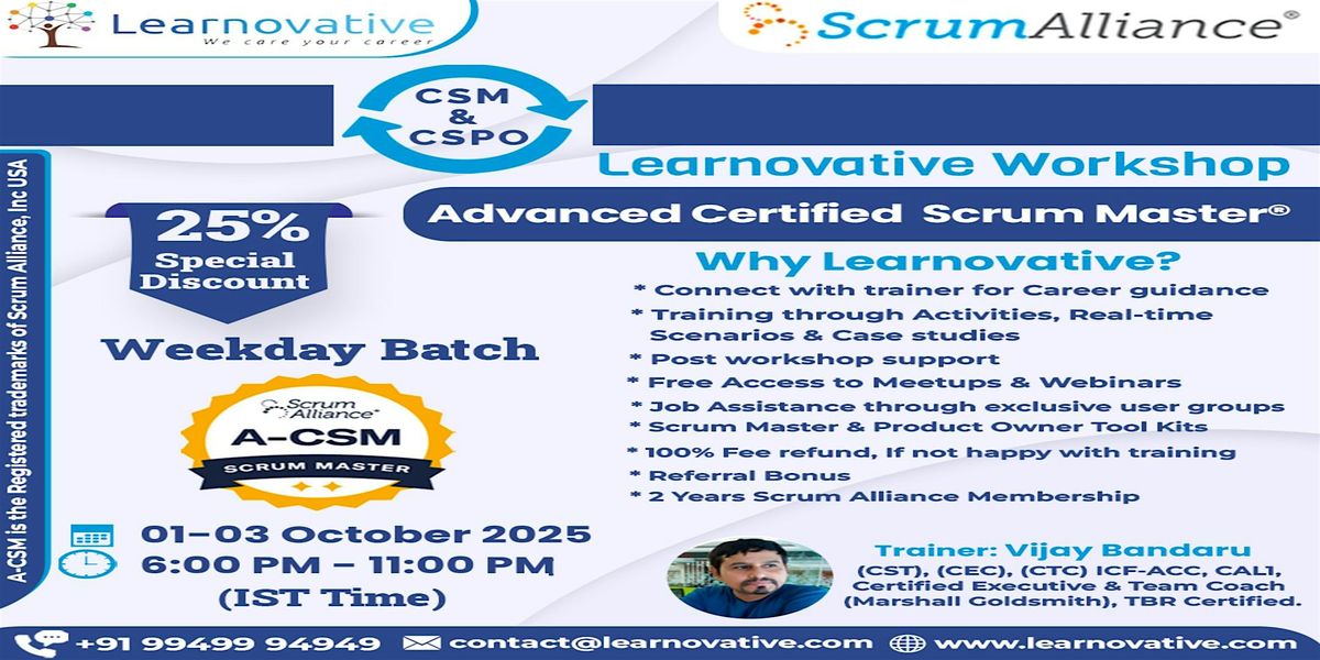 Advanced Certified Scrum Master (A-CSM) Training | 1st \u2013 3rd Oct 2025