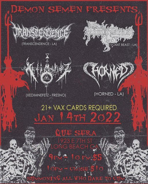 Demon Semen Production Presents:Transcendence\/Vomit Beast\/Xedimnefetz\/Horned