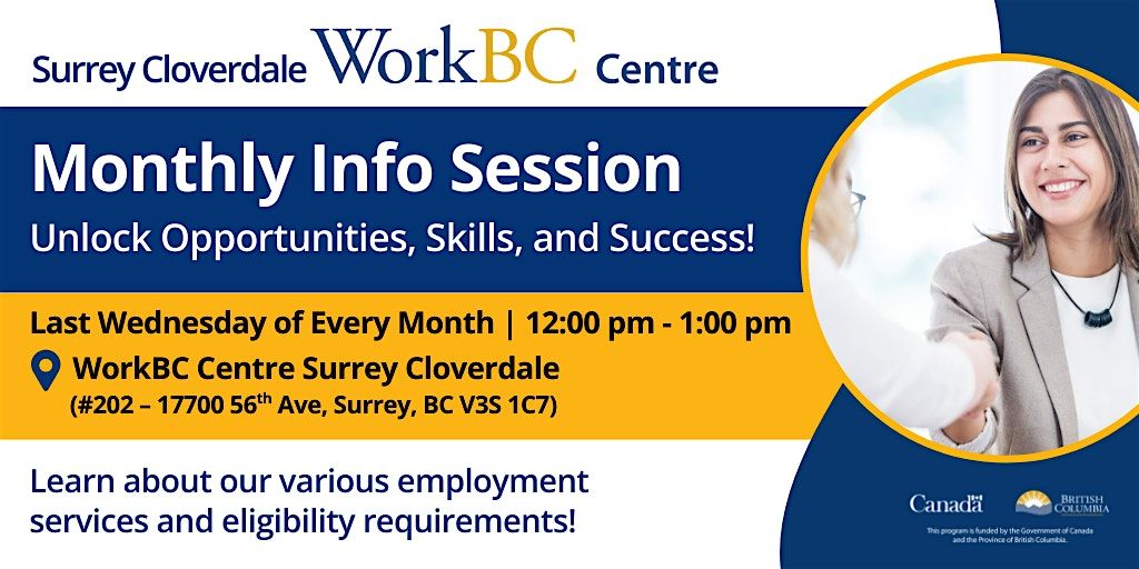 Monthly Info Session - WorkBC Centre Surrey Cloverdale