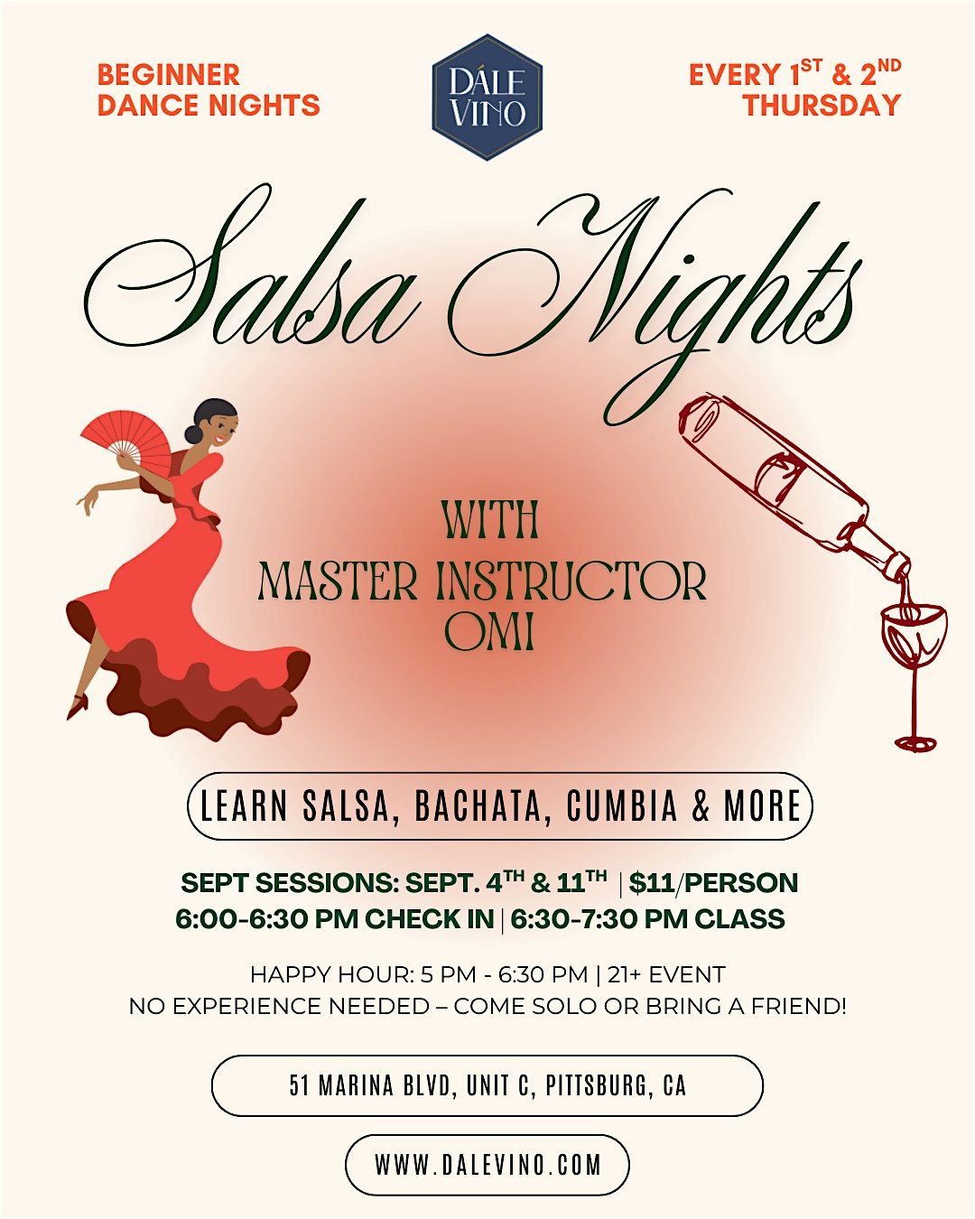 Salsa Nights with Master Instructor Omi at D\u00e1le Vino