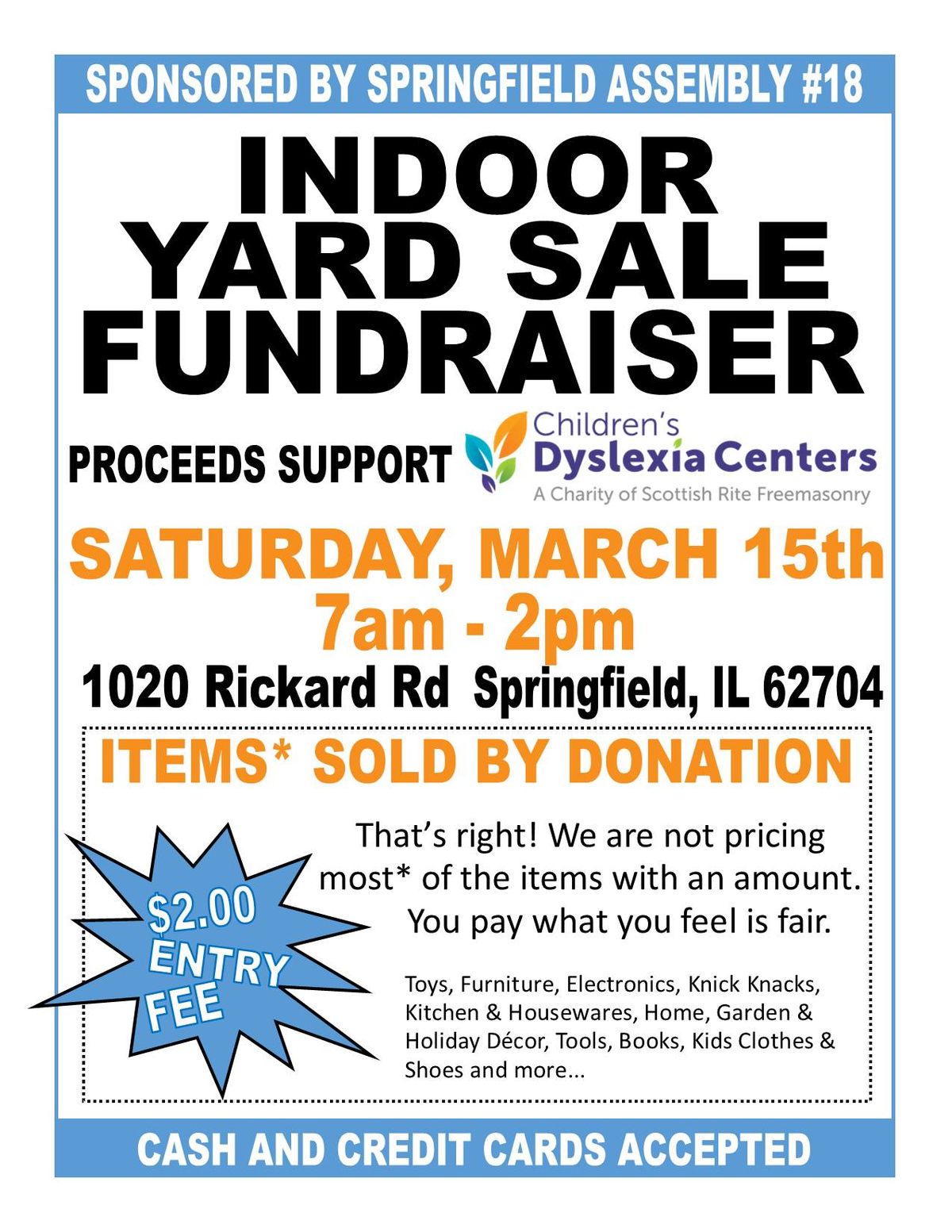 Indoor Yard Sale Fundraiser