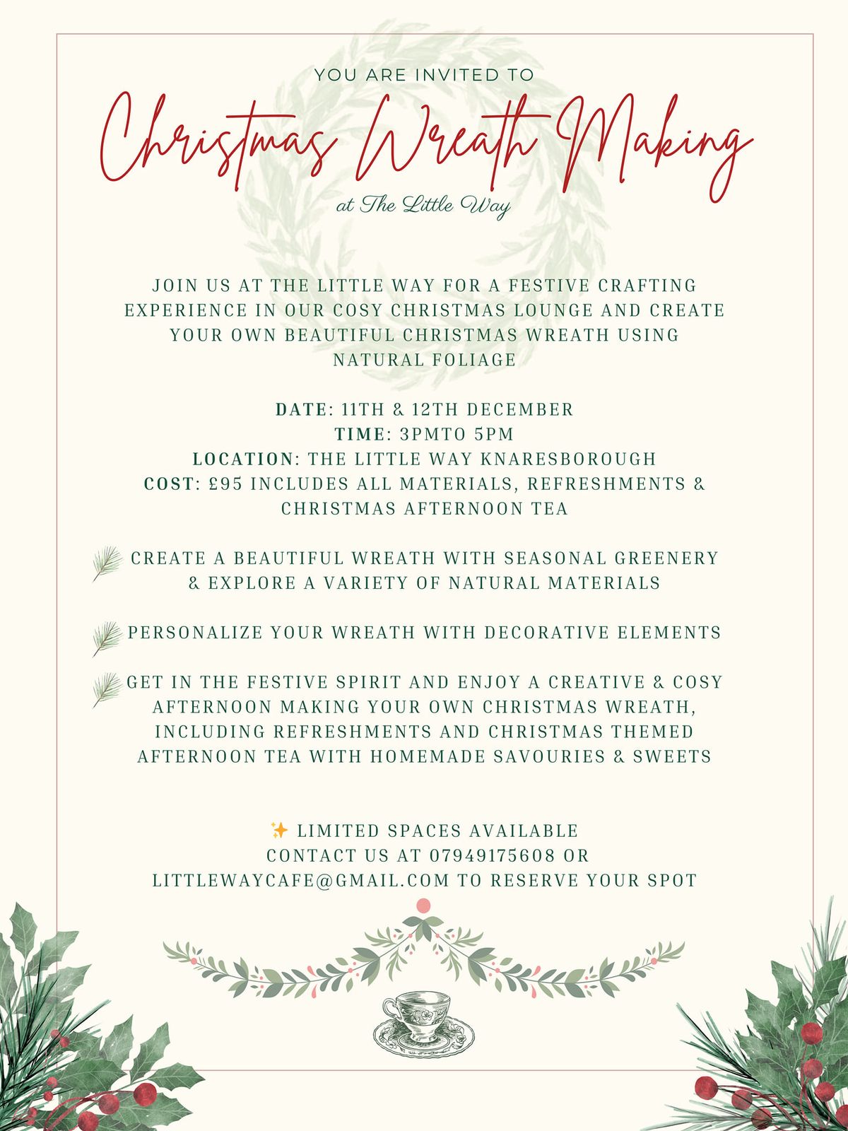 Christmas Wreath Workshop and Afternoon Tea