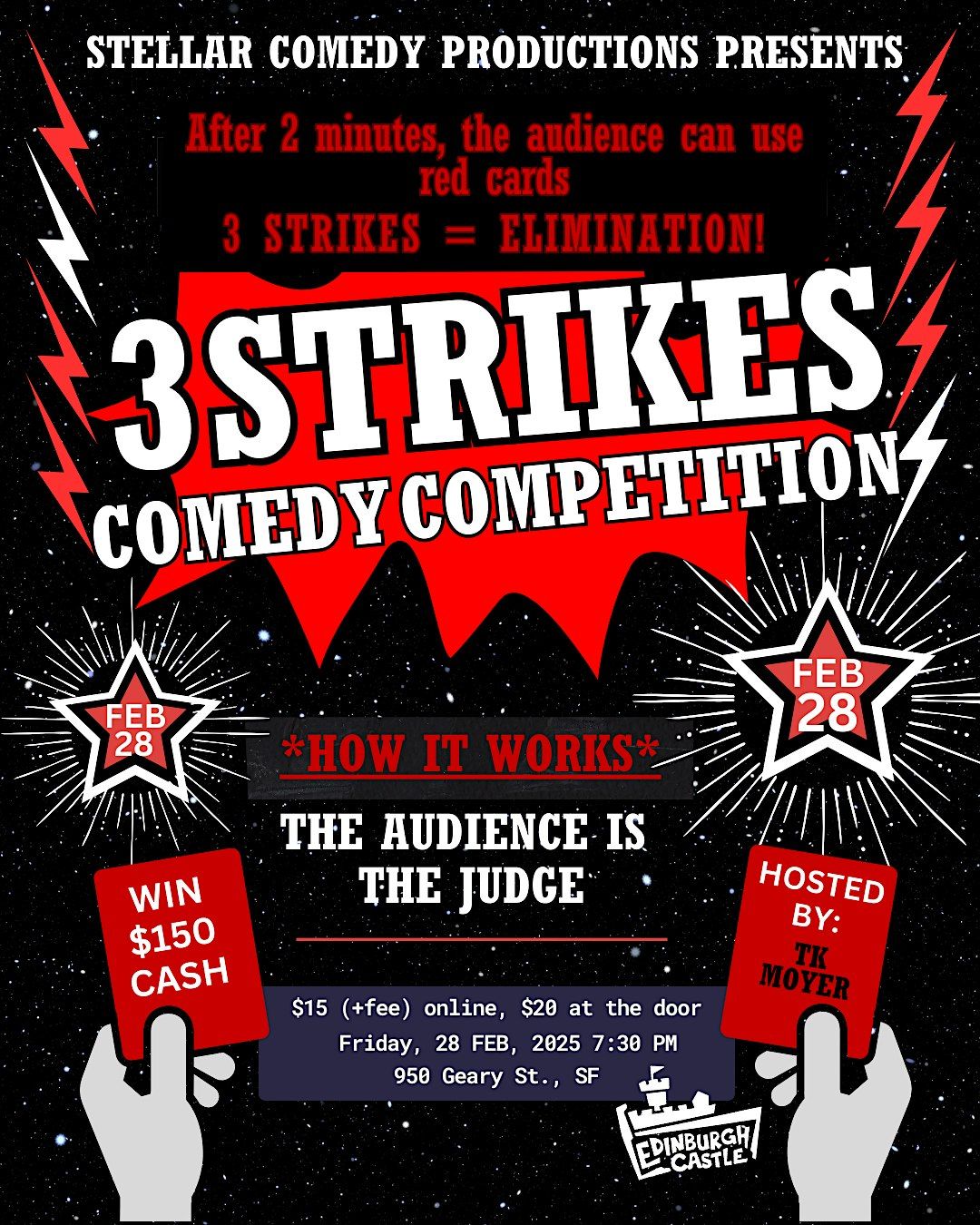 3 Strikes Comedy Competition at Edinburgh Castle Pub (February 2025)