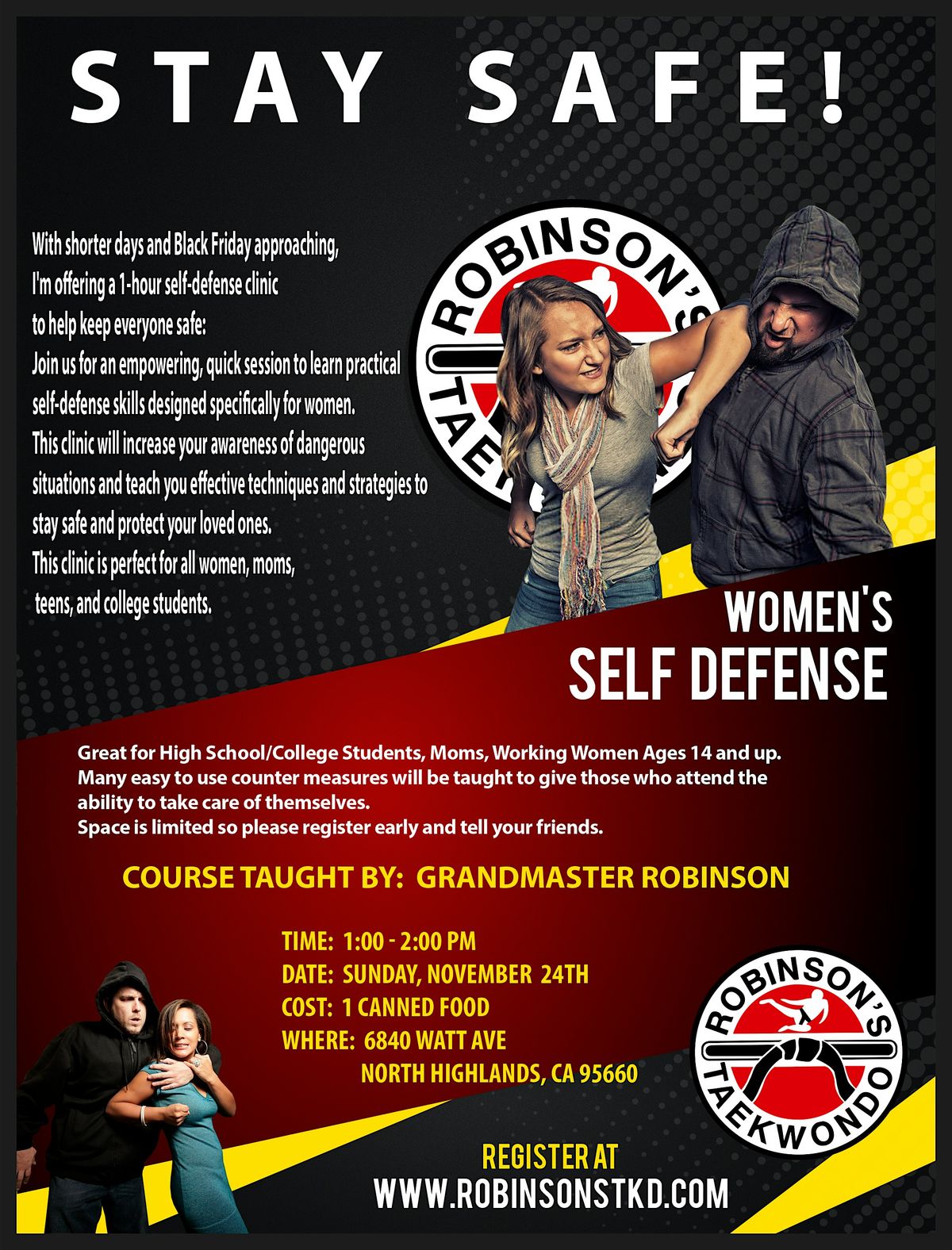 Danger in the Dark: Women\u2019s Safety & Self Defense Sunday, November 24th