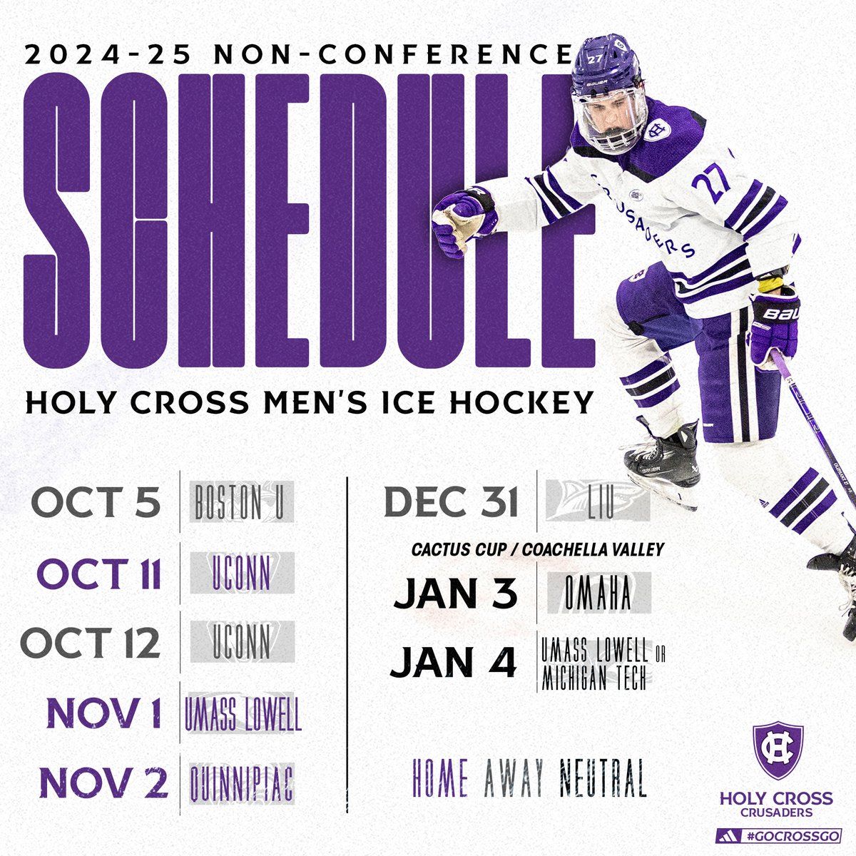 Quinnipiac Bobcats at Holy Cross Crusaders Mens Hockey