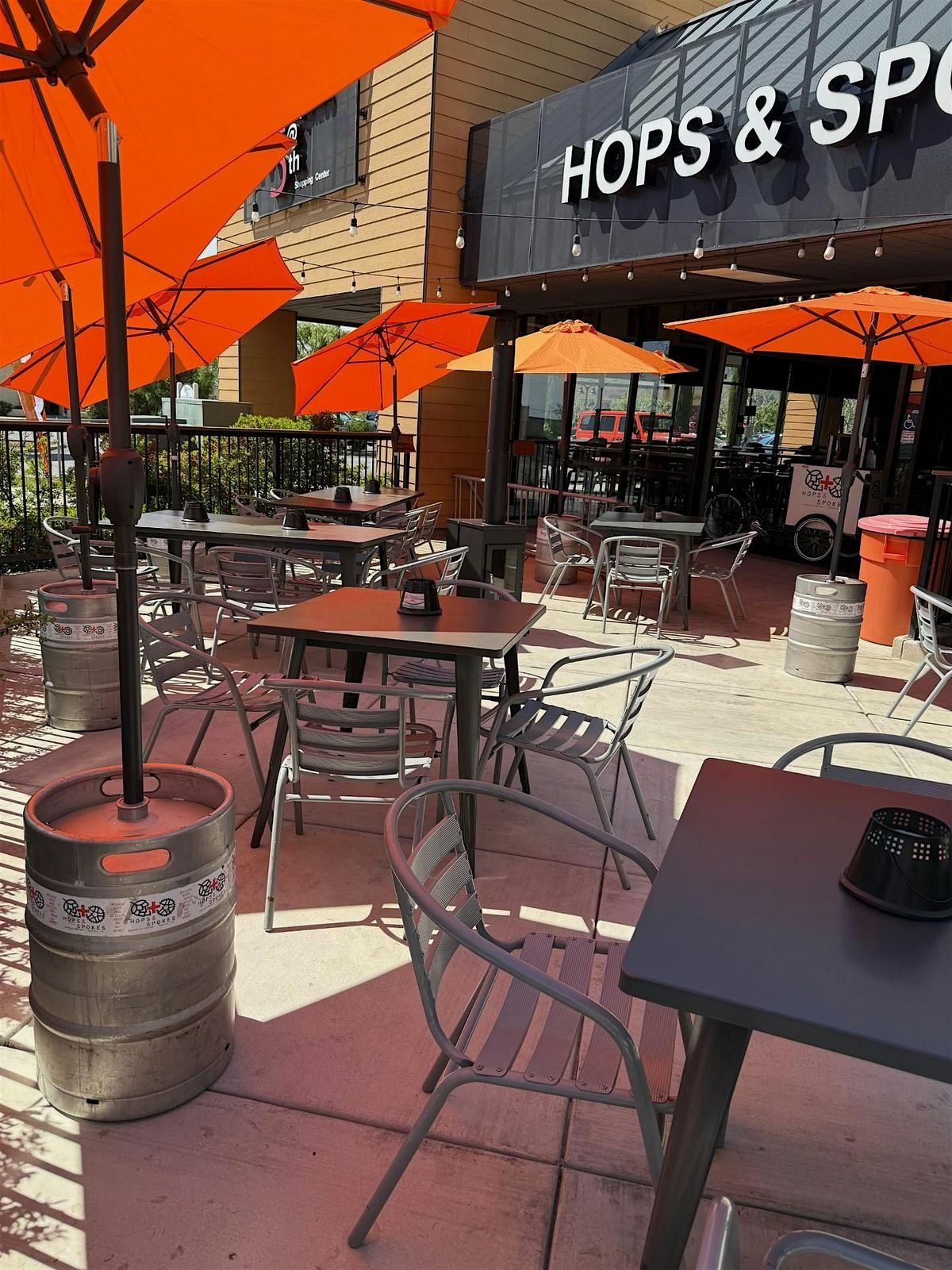 Trivia  and craft beer on the patio at Hops & Spokes Brewing Company