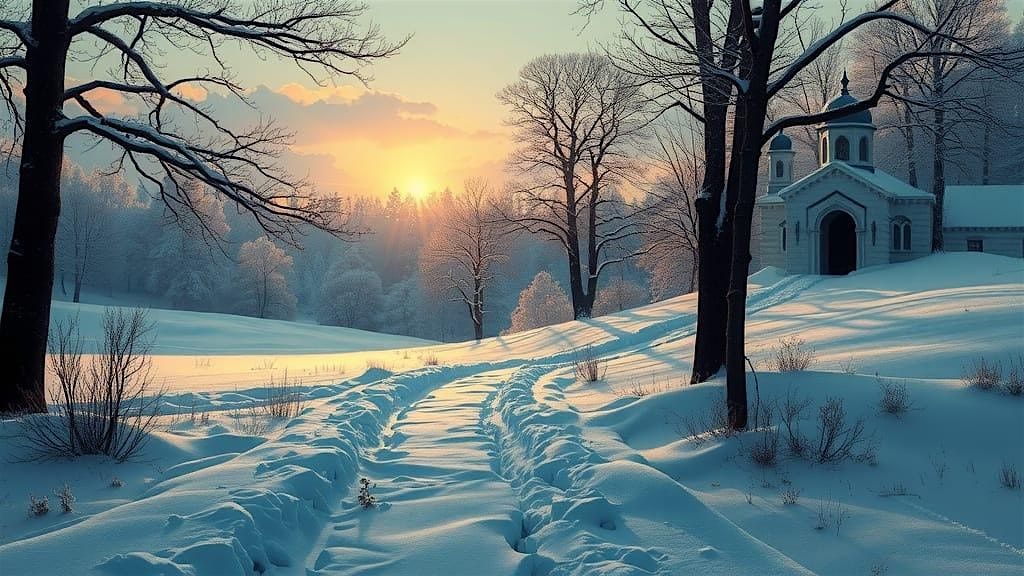 Winter Landscape Painting in Oil Paint