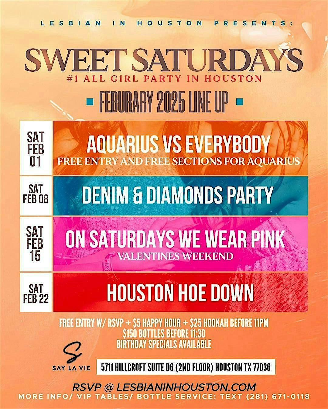 SWEET SATURDAYS! ALL PINK PARTY! #1 ALL GIRL PARTY IN HOUSTON! VALENTINES!