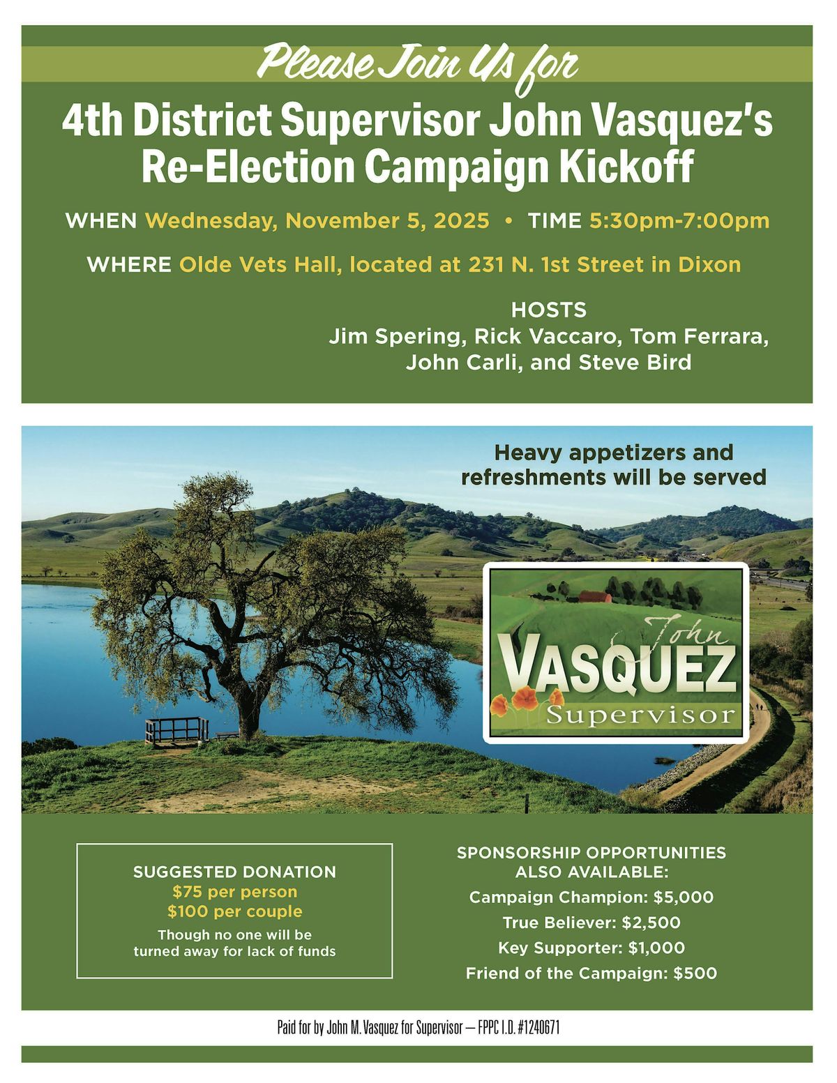 Supervisor John Vasquez\u2019s Re-Election Campaign Kickoff