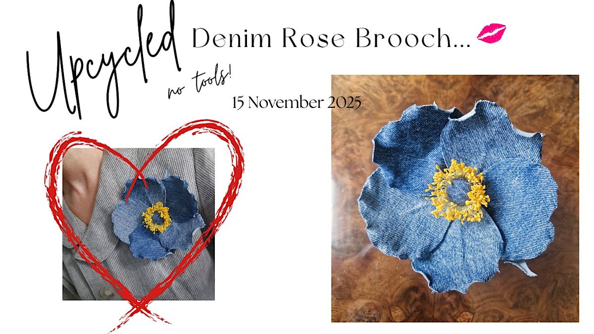 Upcycled Denim Rose Brooch - no tools