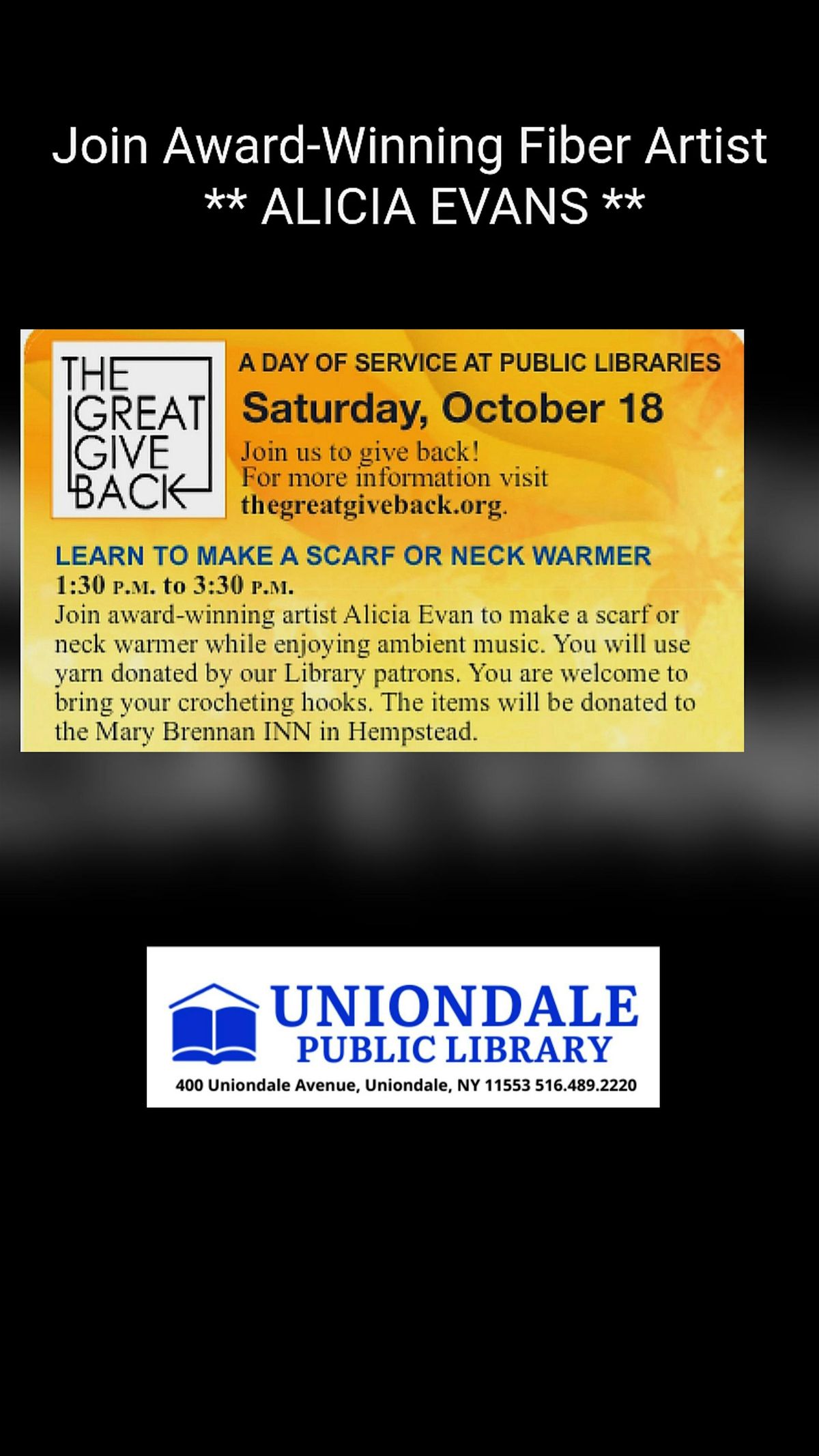 The Great Give Back Crochet Event Uniondale Long Island Oct 18