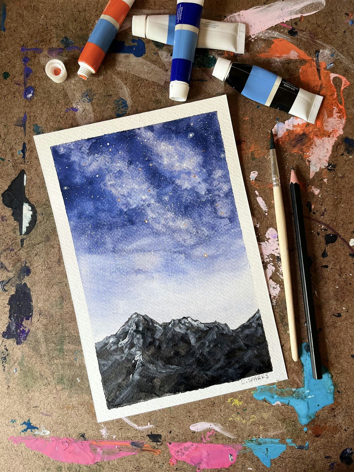 Learn to Paint: Watercolor Milky Way Mountains