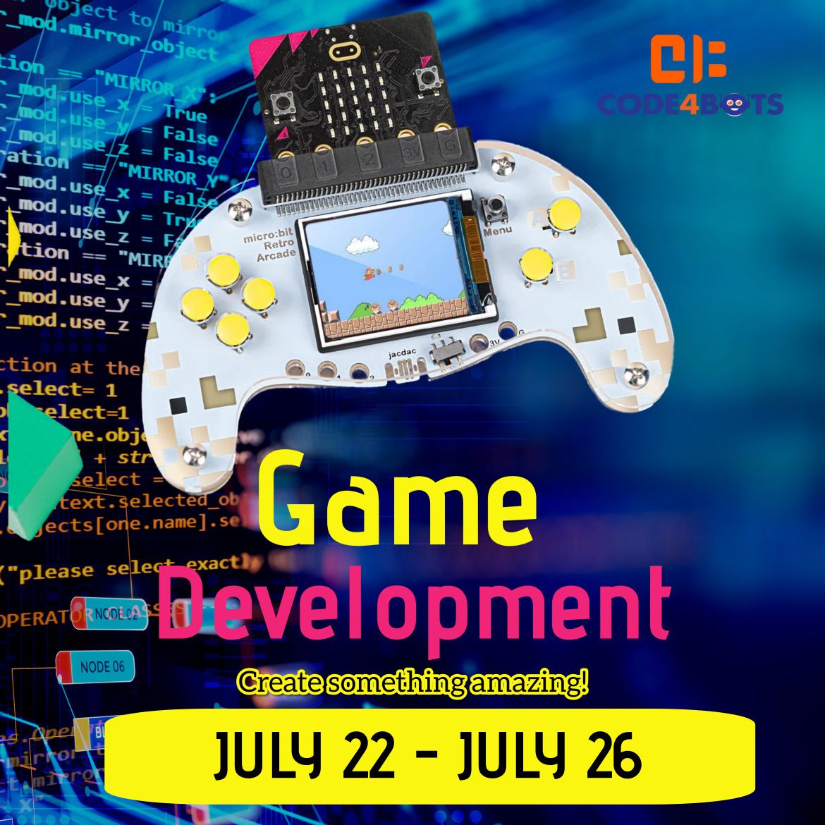 Code4Bots Retro Arcade Game Development Half-Day Afternoon Summer Camp