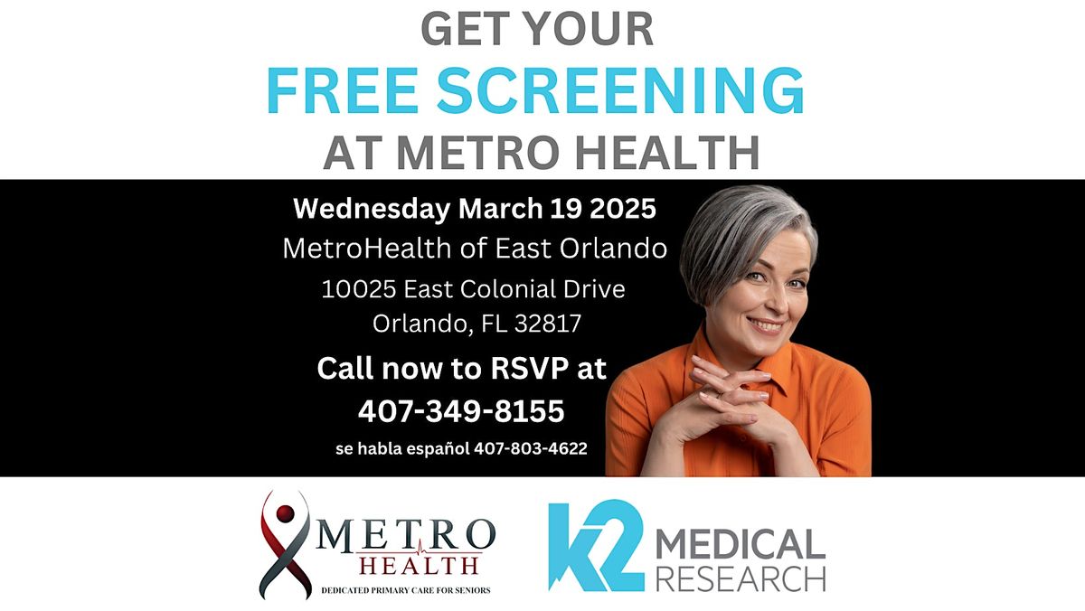 Free Memory Screenings for Seniors at Metro Health of East Orlando