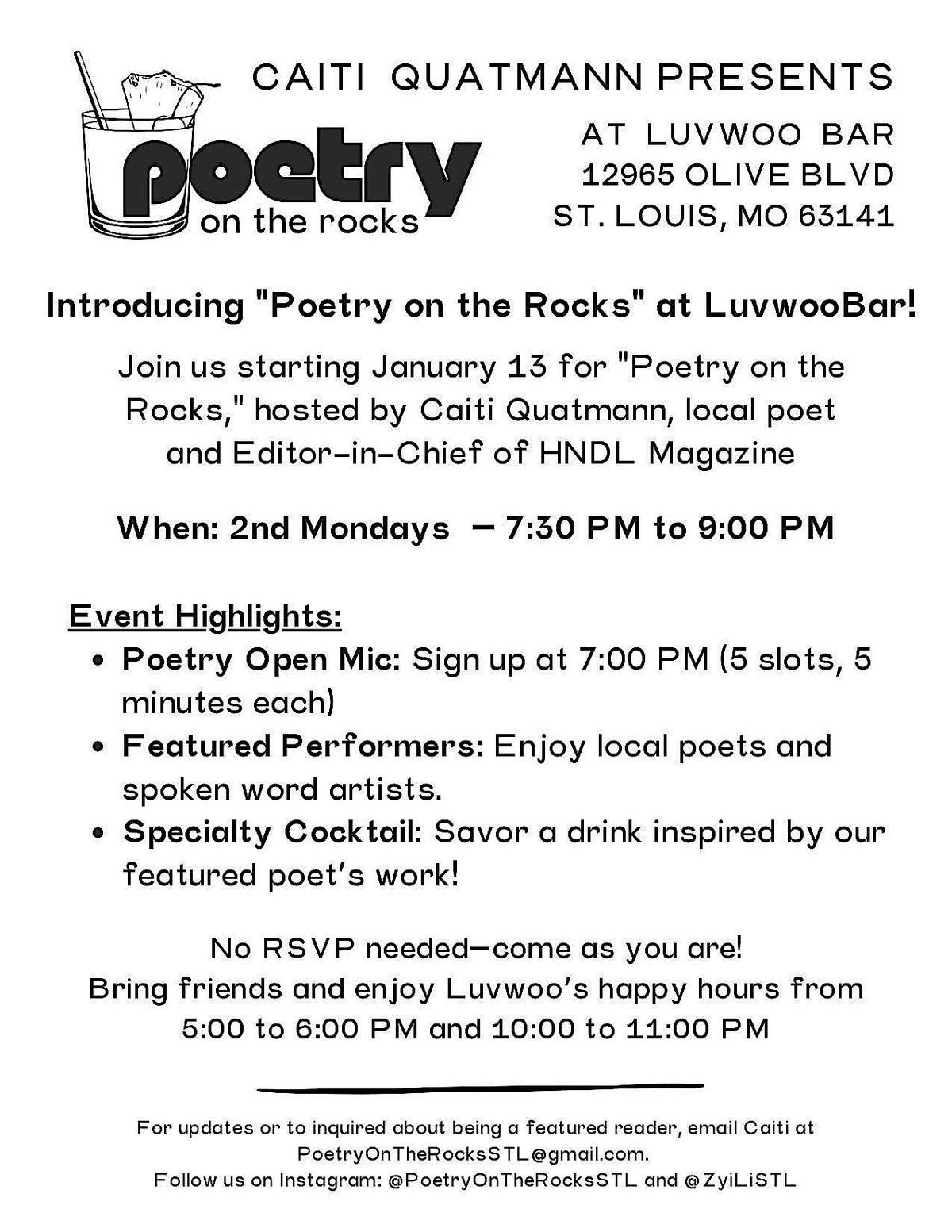 Poetry On The Rocks at Luvwoo Bar (FREE)