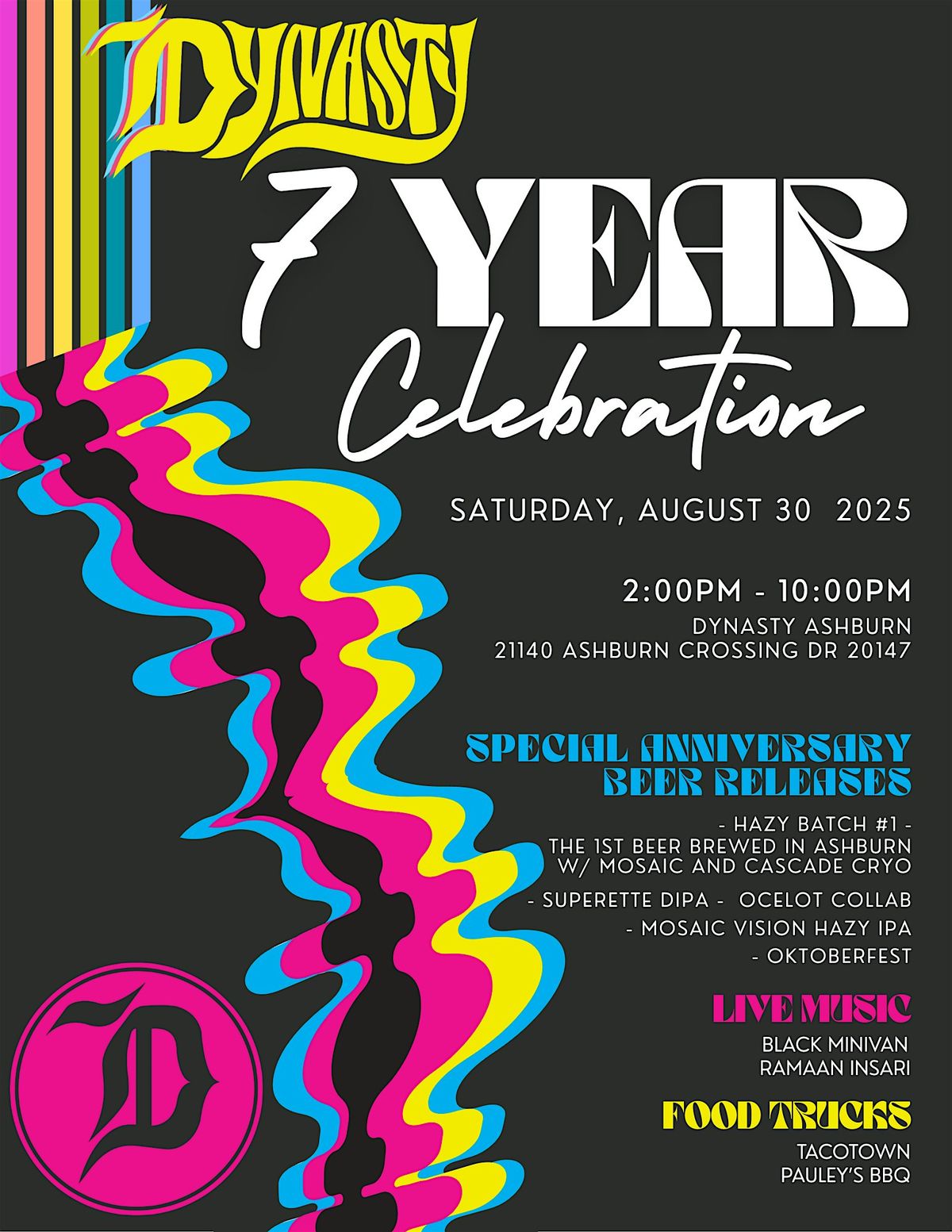 Dynasty Brewing Co.'s 7th and FINAL Ashburn Anniversary Party-70's Style