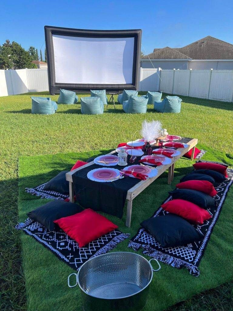 Couple's Movie Night by the Pool