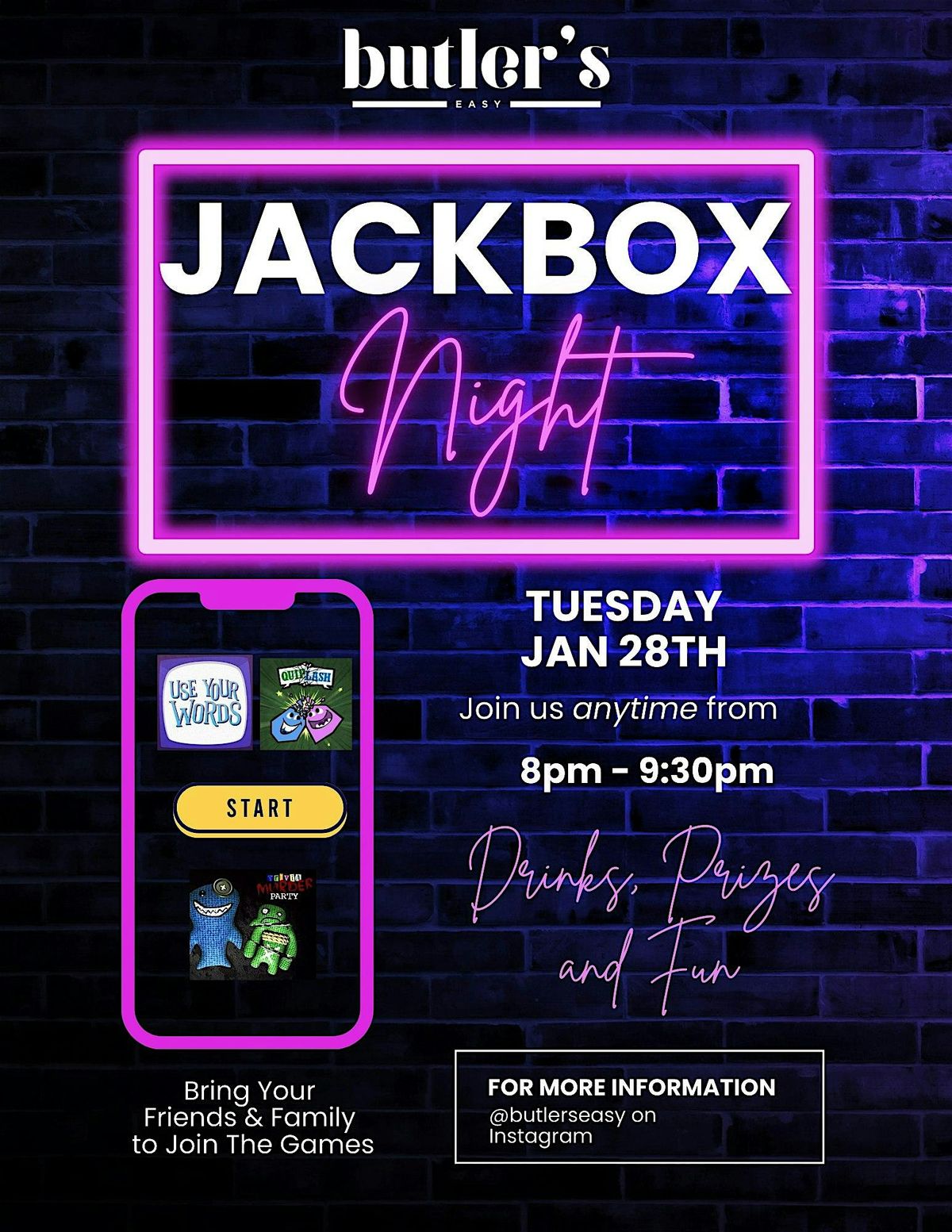 Jackbox Game Night at Butlers Easy!