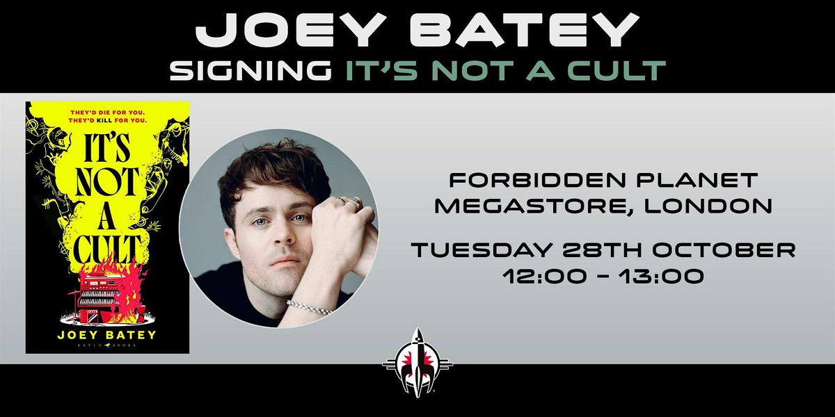 Joey Batey signing copies of It's Not a Cult