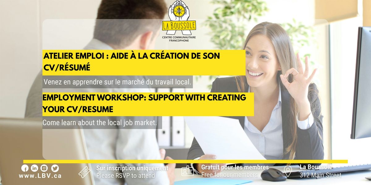 Atelier emploi : Aide \u00e0 la cr\u00e9ation de son CV\/R\u00e9sum\u00e9
