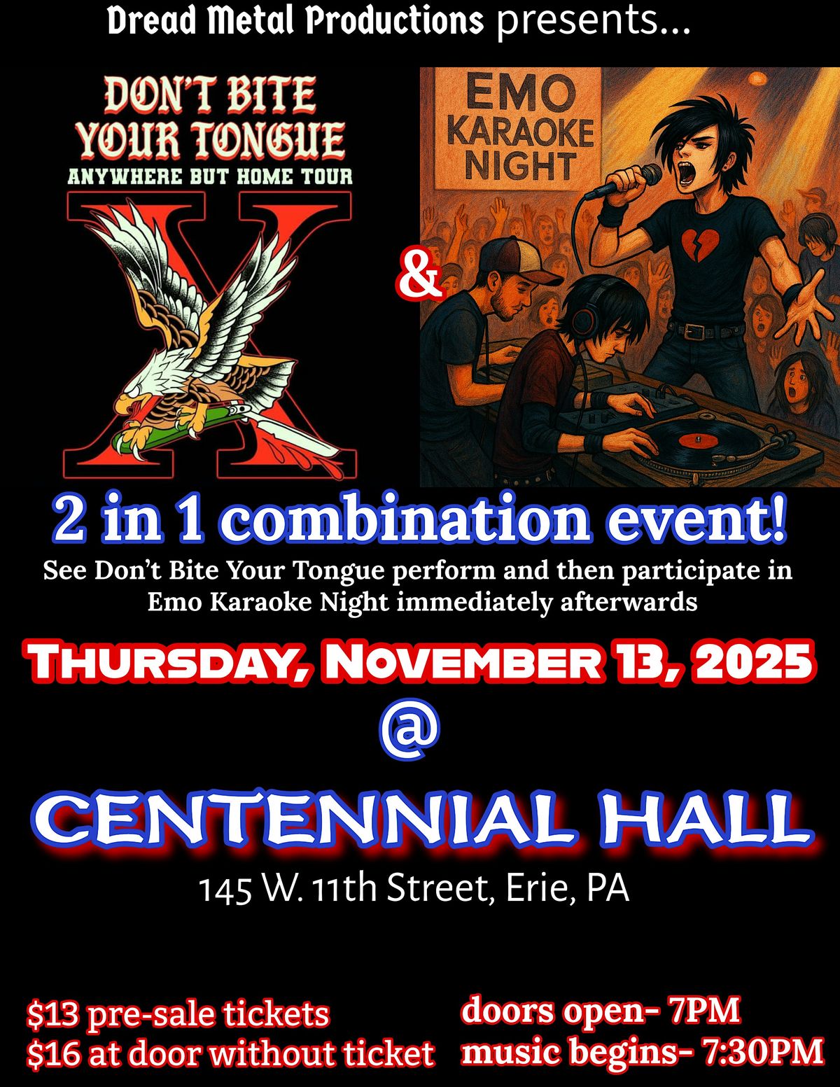Emo Karaoke Night & Don't Bite Your Tongue @ Centennial Hall, Erie, PA