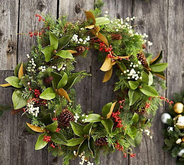 Sips and Stems- Evergreen, Magnolia, and Berry Wreaths