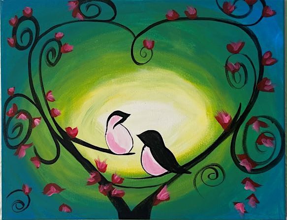 Celebrate Valentines day with Chickadees in Love paint and sip painting eve