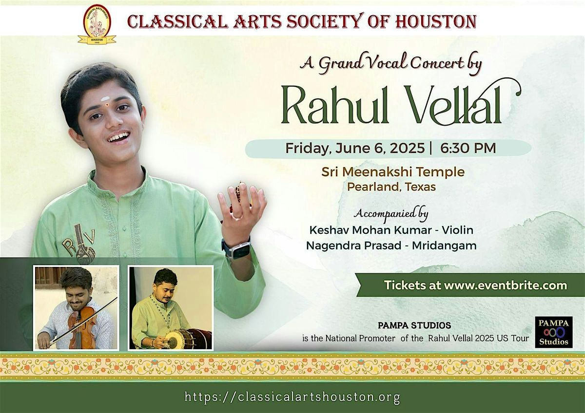 "Voice of the Soul" Vocal Concert by Rahul Vellal first time in Houston