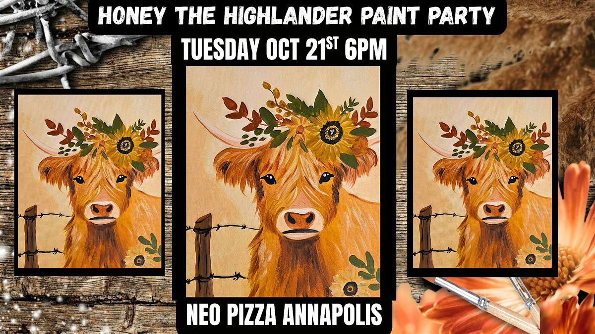 Honey the Highlander Cow Canvas Paint Party at NEO Pizza Annapolis