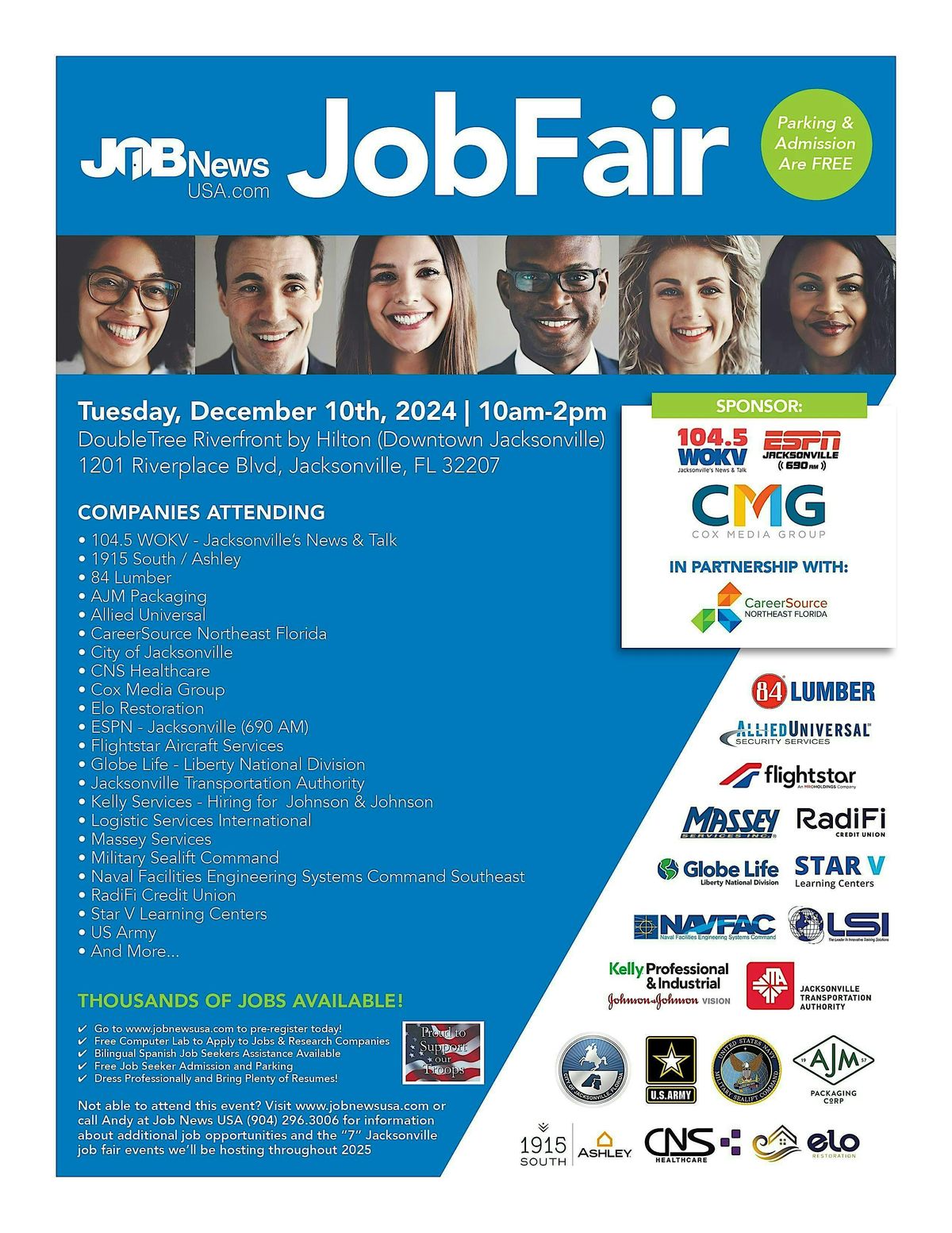 JOB FAIR - OVER 1,000  JOBS  Available from  25+  Companies - Dec. 10th