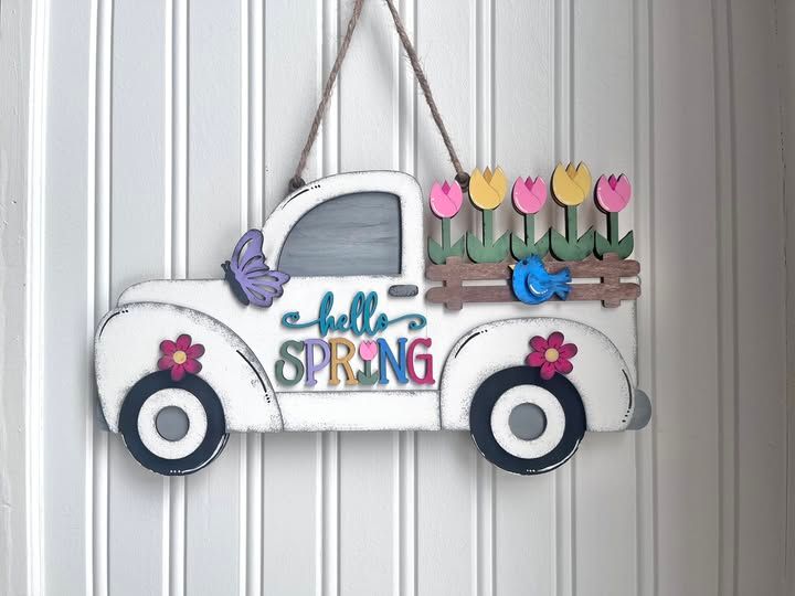 Spring Truck Hanging 11.5" Sign with Julie