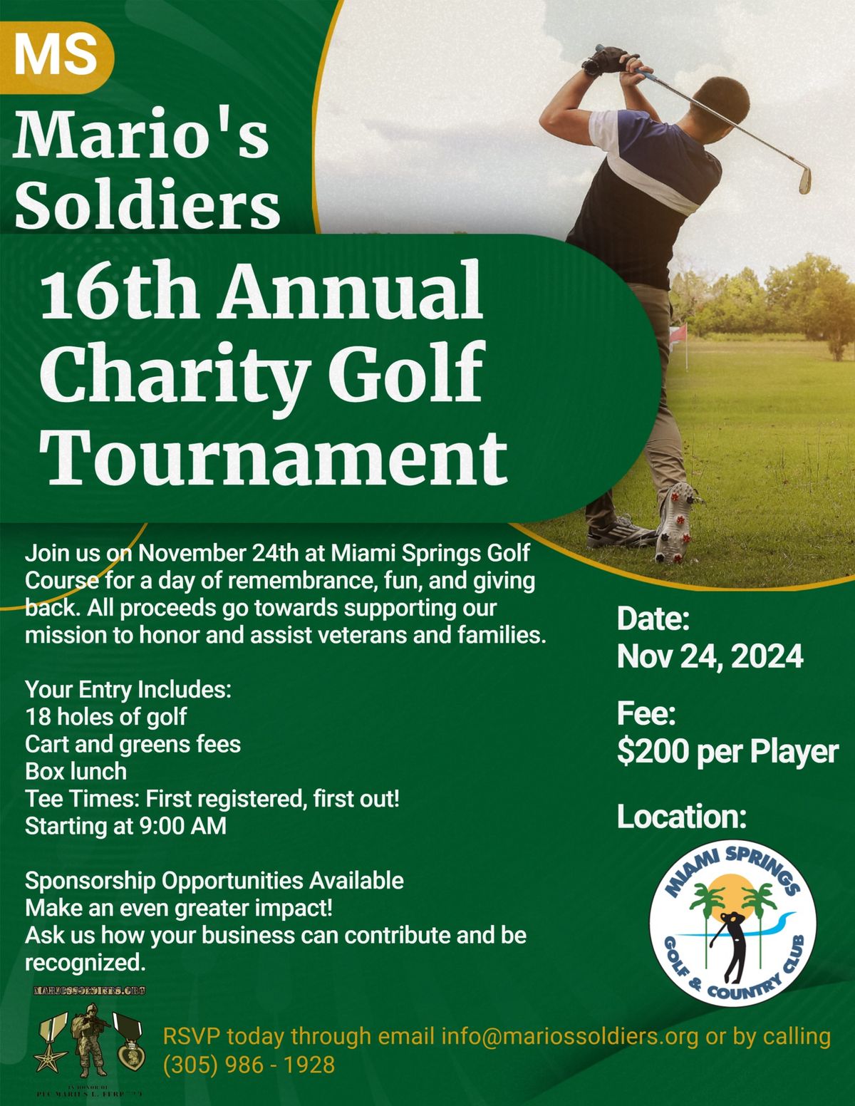 Mario's Soldiers 16th Annual Charity Golf Tournament