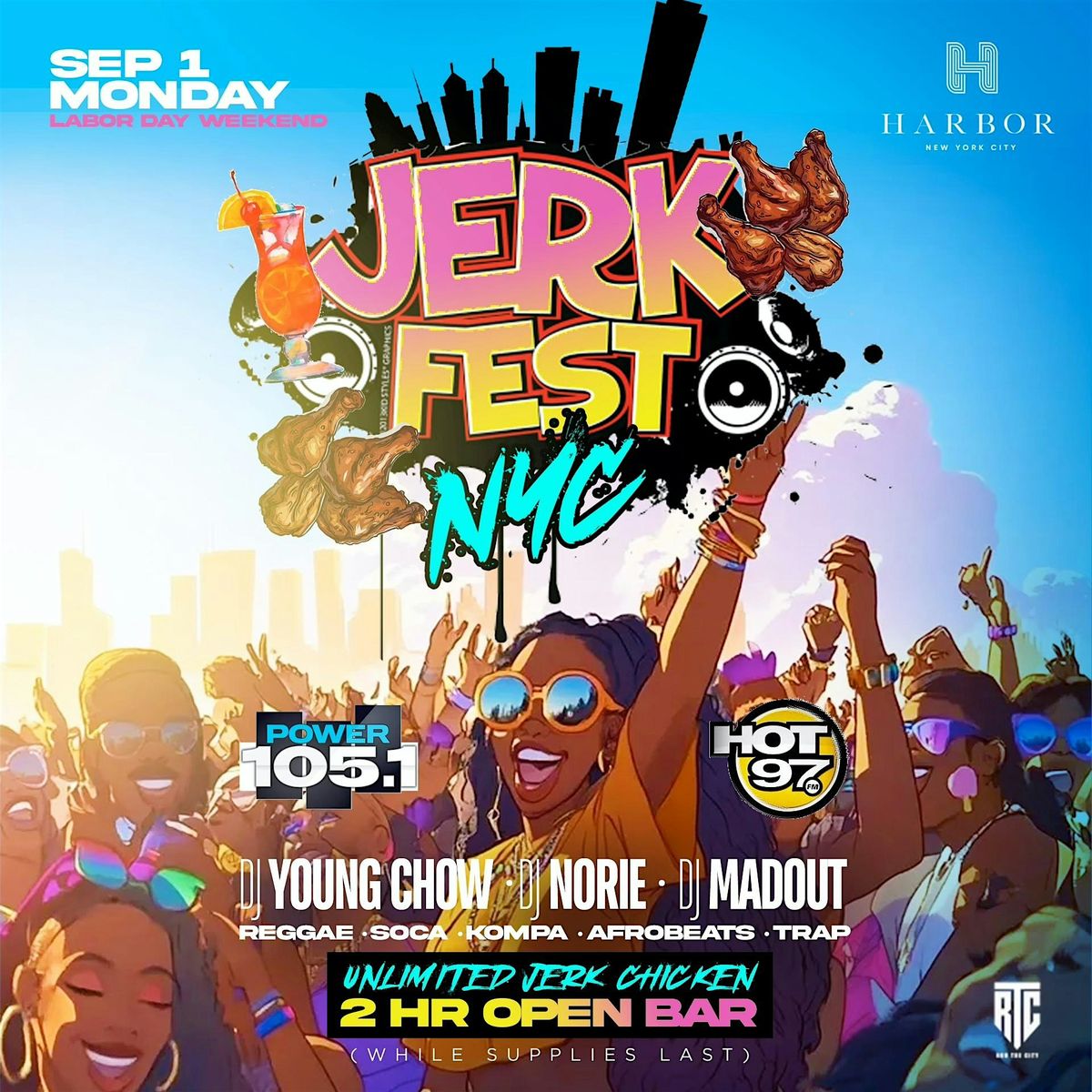 Jerk Fest Labor Day at Harbor with 2 Hour Open Bar + Jerk Chicken