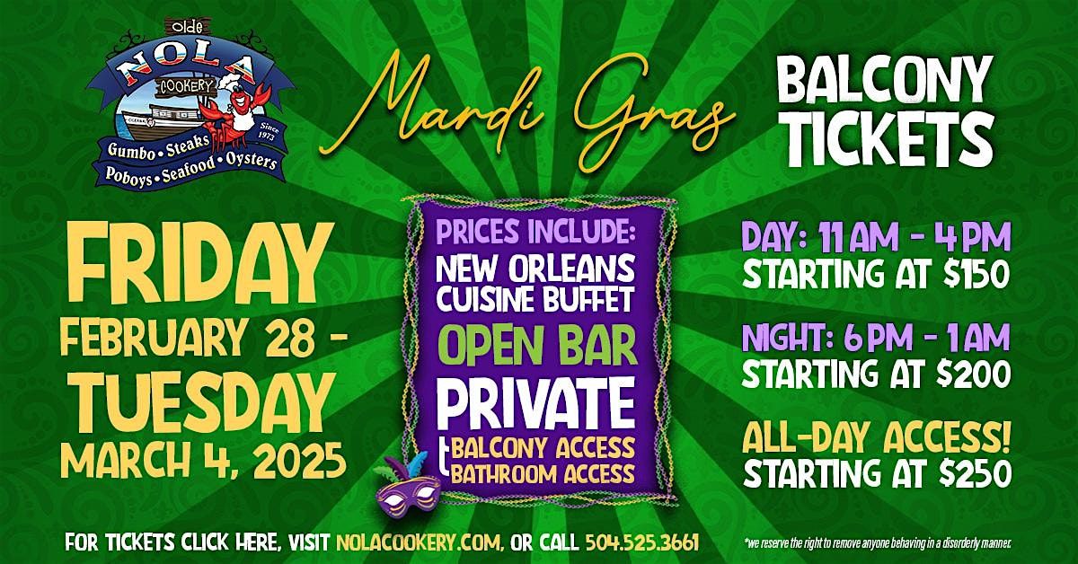 Mardi Gras 2025 Balcony Tickets @ NOLA COOKERY