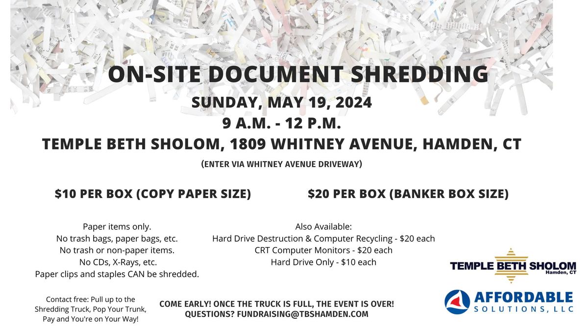 Document Shredding Event at Temple Beth Sholom