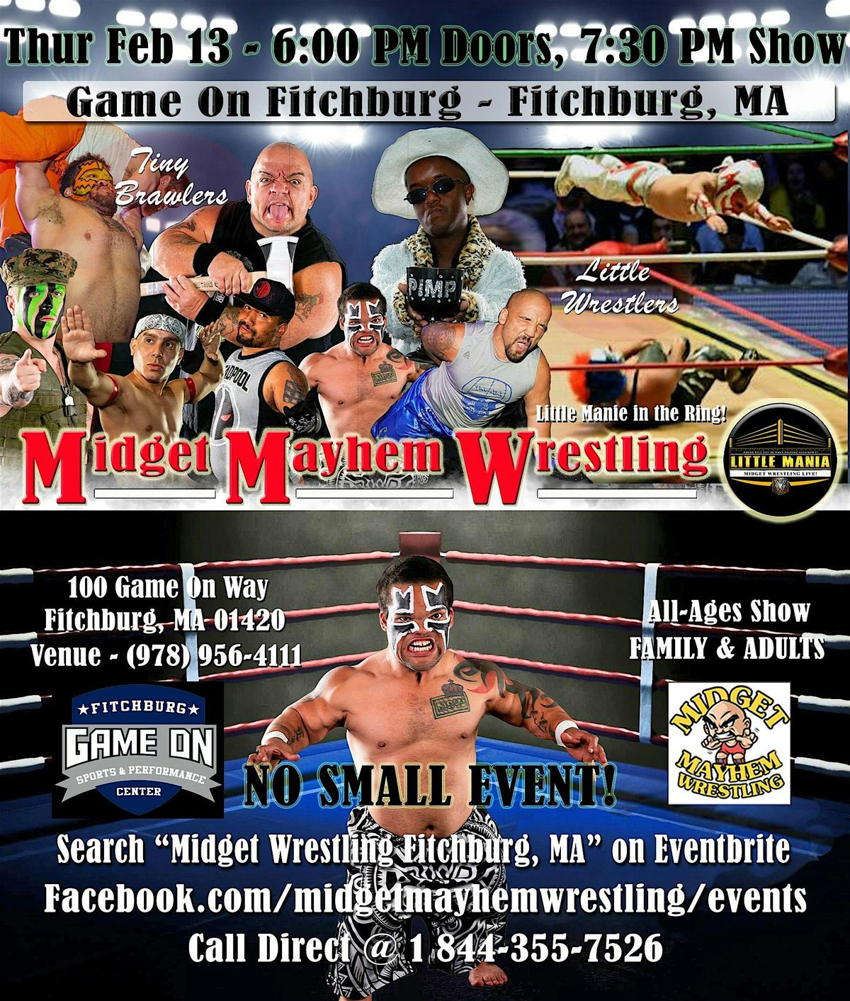 Midget Mayhem Wrestling Rips Through the Ring! Fitchburg MA (All-Ages)