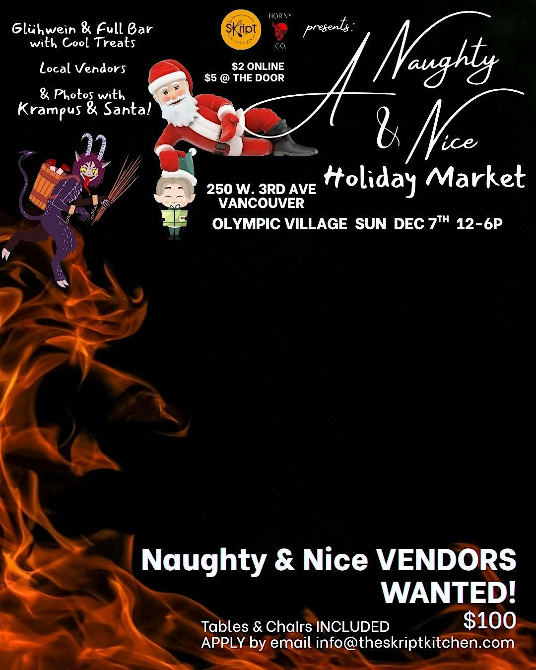 Naughty & Nice Market w\/Gl\u00fcwhein, vendors & Photos w\/Santa & Krampus!