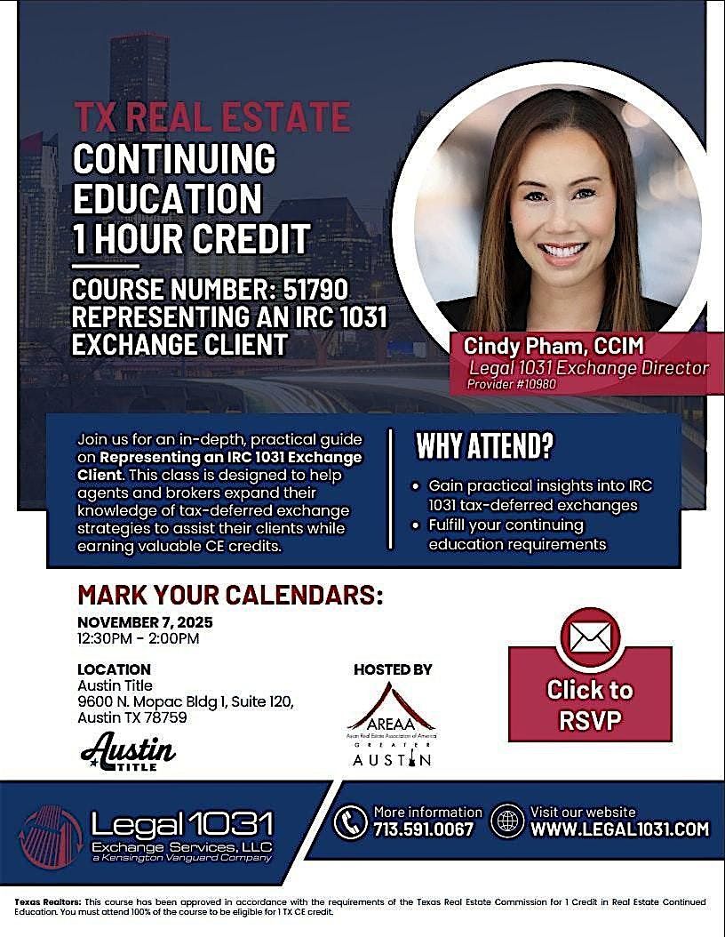 CE: LEGAL 1031 Exchange (1 HR CE credit) -Host AREAA GREATER AUSTIN