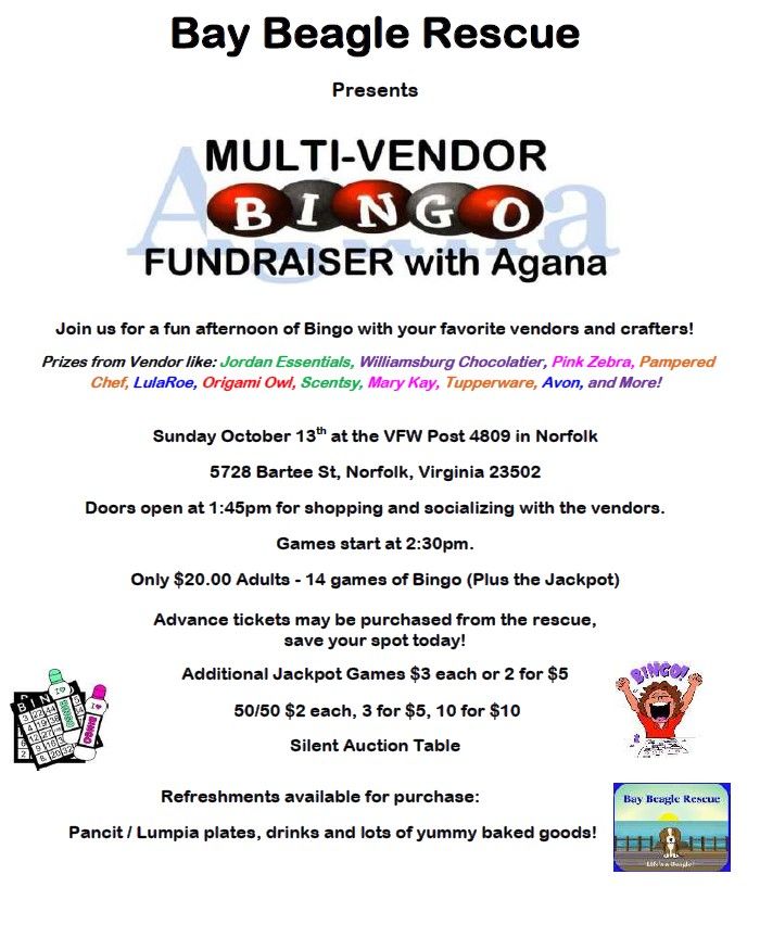 Bay Beagle Rescue Multi-Vendor Bingo Fundraiser