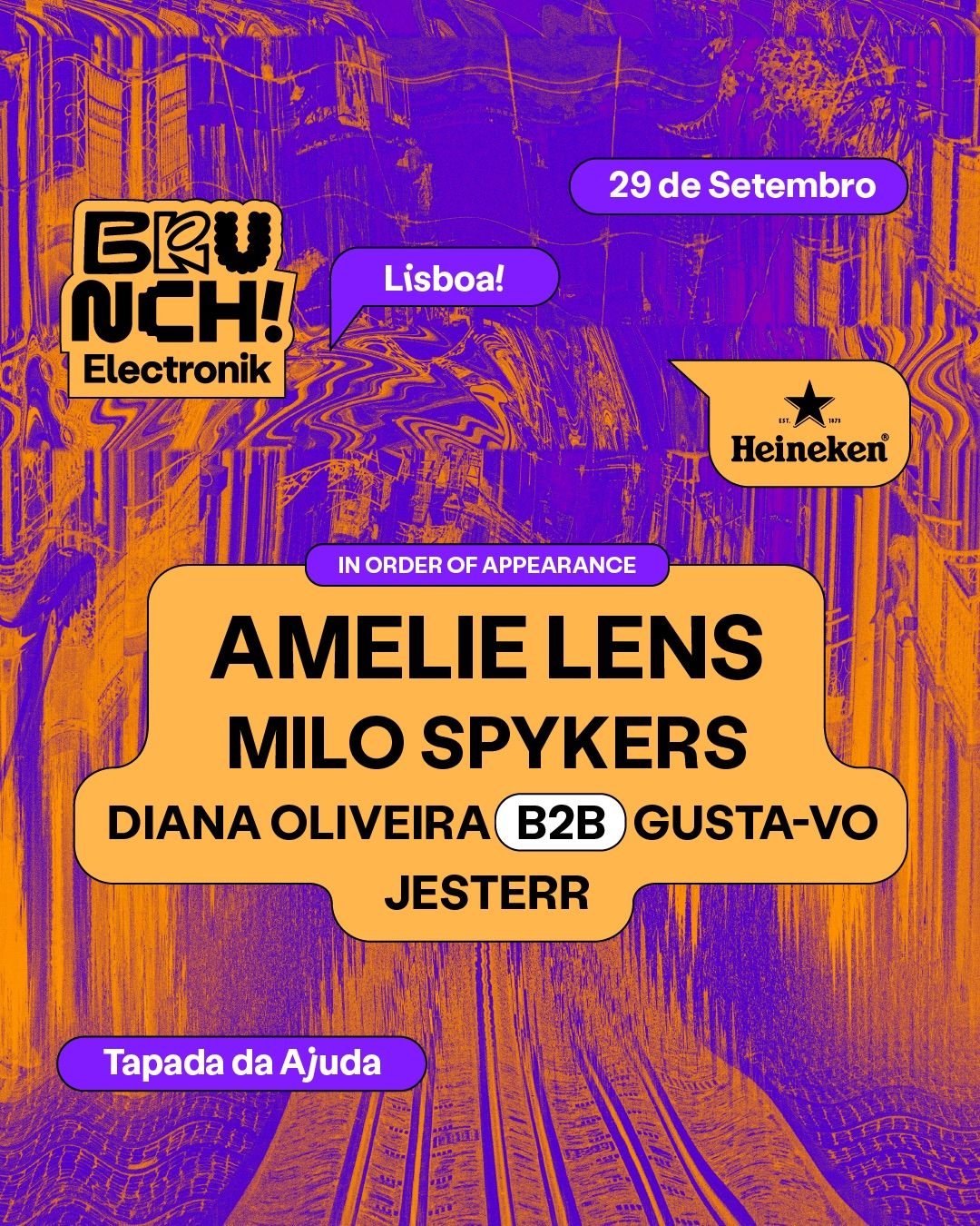 Brunch Elecronik Lisboa #8 \u2013 Amelie Lens, Milo Spykers, Diana Oliveira B2B Gusta-vo e Jesterr