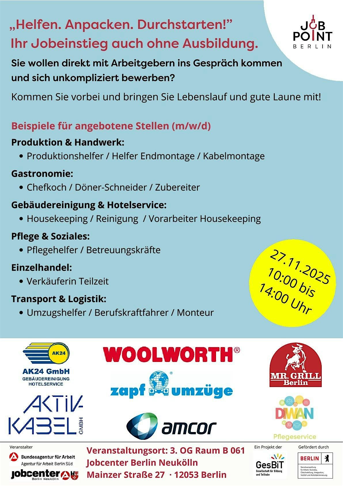 Jobmarkt - November 2025 \u2013 \u201cHelfen. Anpacken. Durchstarten!\u201d